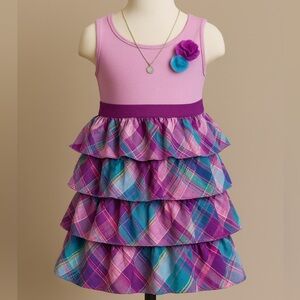 Vintage 1989 Place Girls Dress – Size 4T – Tiered Ruffle Plaid Dress